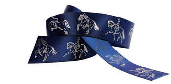 Ribbon HR navy blue with silver horses